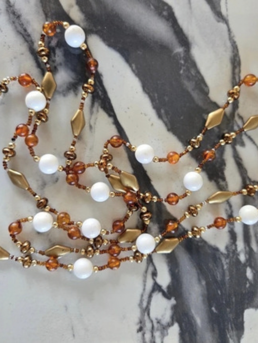 Orange & White Beaded Necklace Like New
